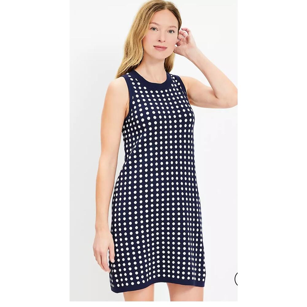 NWT LOFT Navy & White Polka Dot Dotted Mini Shift Dress Size M